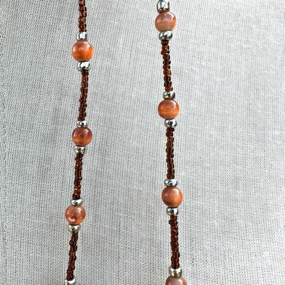 Carnelian Orange beaded pendant necklace - Picture 5 of 10